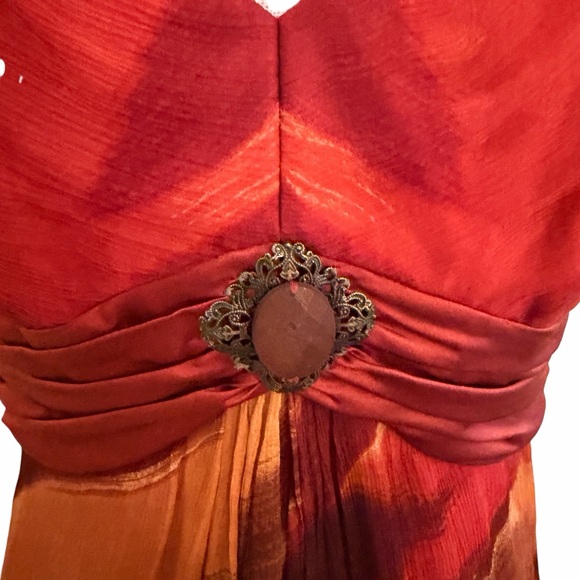 Badgley Mischka Red/Orange Silk Sleeveless Empire Waist Cocktail Dress 8 - Picture 4 of 12